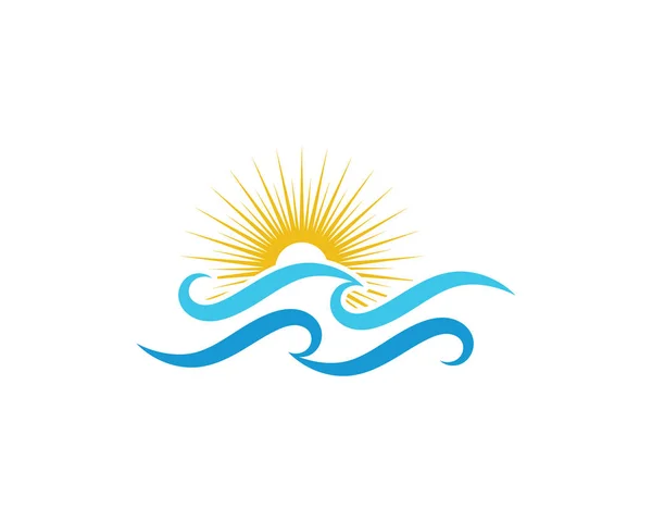 太陽と水波アイコン ベクトル イラスト デザイン ロゴのテンプレート — ストックベクタ