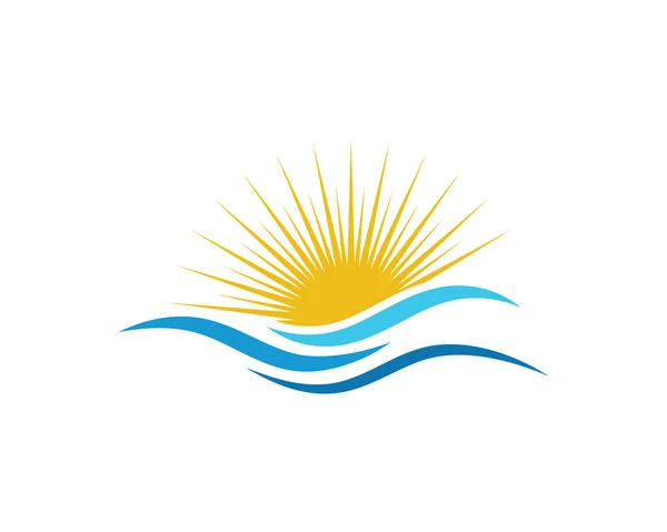 Sol Com Onda Água Ícone Vetor Ilustração Design Logotipo Modelo —  Vetores de Stock