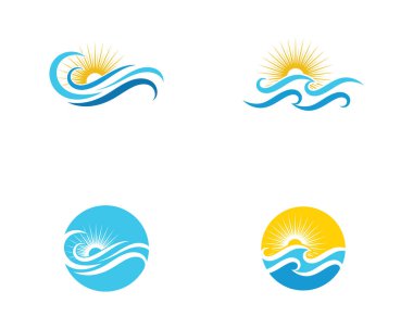 Güneş su ile dalga simge vektör çizim tasarım logo şablonu