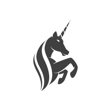 Tek boynuzlu at logosu vektör illüstrasyon tasarım şablonu