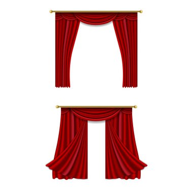 Gerçekçi lüks perde korteks iç kumaş iç kumaş kumaş tekstil lambrequin vektör illüstrasyon curtaine