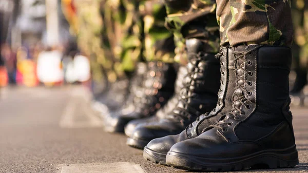 Army boots close up in line on parade day