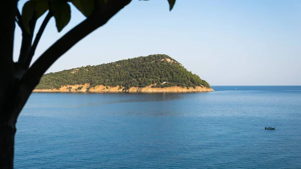 turuncu yapraklı thassos yunanistan'da bir adanın kuş bakışı görünümü bir