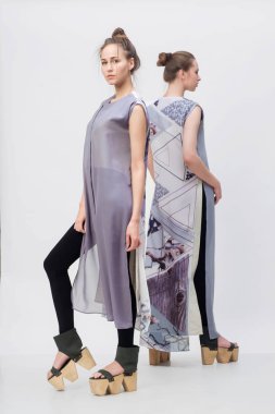 birkaç, düz arka plan, gri elbise kız moda