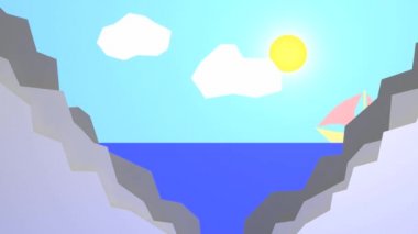 Öğleden sonra ve gece dağlarda Nehri üzerinde tekne yüzen