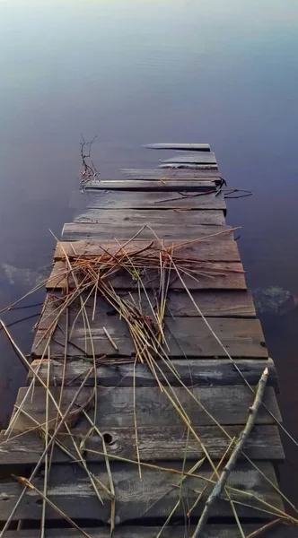 Passarelas Madeira Lago Ostrovno Região Tver Rússia — Fotografia de Stock