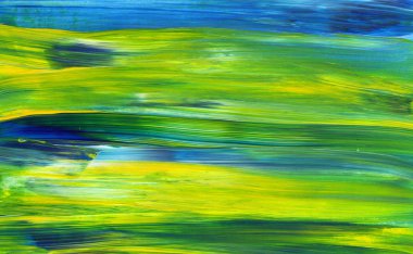 Soyut akrilik resim arka plan, doku, tasarım öğesi olarak kullanmak için. Modern sanat karışık renkler yeşil, mavi, sarı.