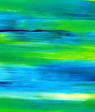 Yeşil, mavi, sarı karışık renklerde soyut akrilik resim. Arka plan, doku, tasarım öğesi olarak kullanmak için. 