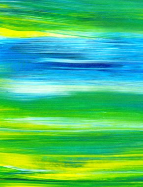 Yeşil, mavi, sarı karışık renklerde soyut akrilik resim. Arka plan, doku, tasarım öğesi olarak kullanmak için. 