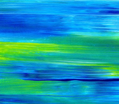 Yeşil, mavi, sarı karışık renklerde soyut akrilik resim. Arka plan, doku, tasarım öğesi olarak kullanmak için. 