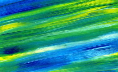 Yeşil, mavi, sarı karışık renklerde soyut akrilik resim. Arka plan, doku, tasarım öğesi olarak kullanmak için. 