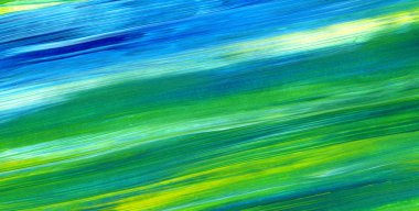 Yeşil, mavi, sarı karışık renklerde soyut akrilik resim. Arka plan, doku, tasarım öğesi olarak kullanmak için. 