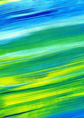 Yeşil, mavi, sarı karışık renklerde soyut akrilik resim. Arka plan, doku, tasarım öğesi olarak kullanmak için. 
