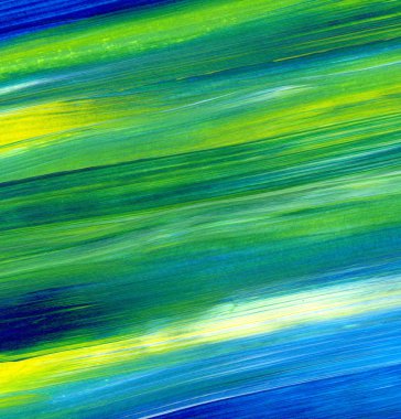 Yeşil, mavi, sarı karışık renklerde soyut akrilik resim. Arka plan, doku, tasarım öğesi olarak kullanmak için. 