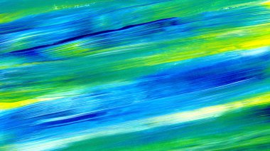 Yeşil, mavi, sarı karışık renklerde soyut akrilik resim. Arka plan, doku, tasarım öğesi olarak kullanmak için. 