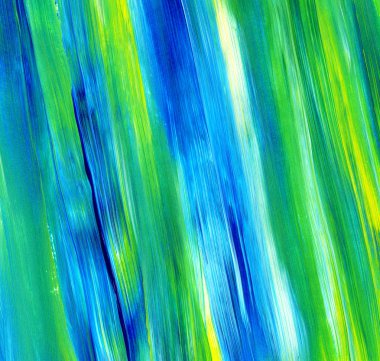 Yeşil, mavi, sarı karışık renklerde soyut akrilik resim. Arka plan, doku, tasarım öğesi olarak kullanmak için. 