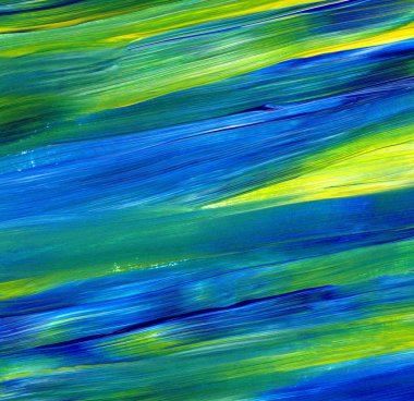 Yeşil, mavi, sarı karışık renklerde soyut akrilik resim. Arka plan, doku, tasarım öğesi olarak kullanmak için. 