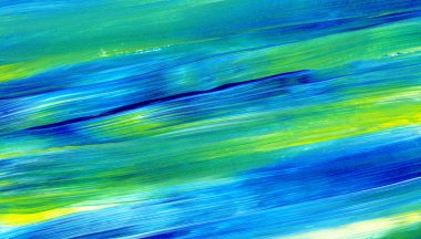 Yeşil, mavi, sarı karışık renklerde soyut akrilik resim. Arka plan, doku, tasarım öğesi olarak kullanmak için. 