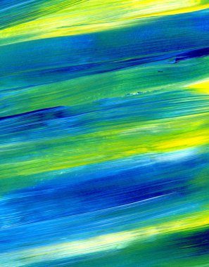 Yeşil, mavi, sarı karışık renklerde soyut akrilik resim. Arka plan, doku, tasarım öğesi olarak kullanmak için. 