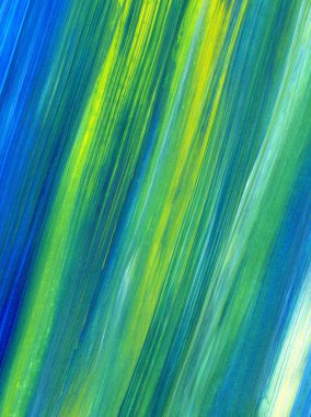 Yeşil, mavi, sarı karışık renklerde soyut akrilik resim. Arka plan, doku, tasarım öğesi olarak kullanmak için. 