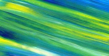 Yeşil, mavi, sarı karışık renklerde soyut akrilik resim. Arka plan, doku, tasarım öğesi olarak kullanmak için. 