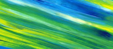 Yeşil, mavi, sarı karışık renklerde soyut akrilik resim. Arka plan, doku, tasarım öğesi olarak kullanmak için. 