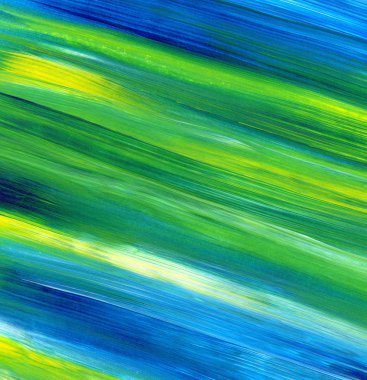 Yeşil, mavi, sarı karışık renklerde soyut akrilik resim. Arka plan, doku, tasarım öğesi olarak kullanmak için. 