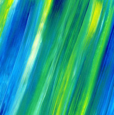 Yeşil, mavi, sarı karışık renklerde soyut akrilik resim. Arka plan, doku, tasarım öğesi olarak kullanmak için. 