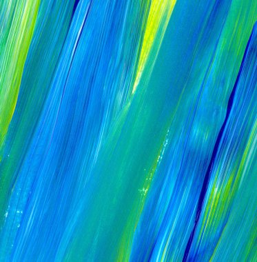 Yeşil, mavi, sarı karışık renklerde soyut akrilik resim. Arka plan, doku, tasarım öğesi olarak kullanmak için. 