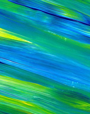 Yeşil, mavi, sarı karışık renklerde soyut akrilik resim. Arka plan, doku, tasarım öğesi olarak kullanmak için. 