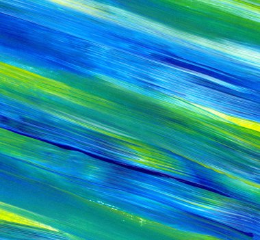 Yeşil, mavi, sarı karışık renklerde soyut akrilik resim. Arka plan, doku, tasarım öğesi olarak kullanmak için. 