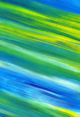 Yeşil, mavi, sarı karışık renklerde soyut akrilik resim. Arka plan, doku, tasarım öğesi olarak kullanmak için. 