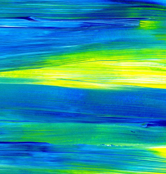 Yeşil, mavi, sarı karışık renklerde soyut akrilik resim. Arka plan, doku, tasarım öğesi olarak kullanmak için. 