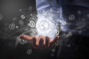 Medya teknoloji ve internet web iletişim kavramı-renkli simge küpleri ağ