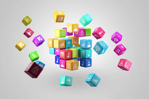 Media Technology Internet Networking Web Communication Concept Colorful Icon Cubes — Stock Photo, Image