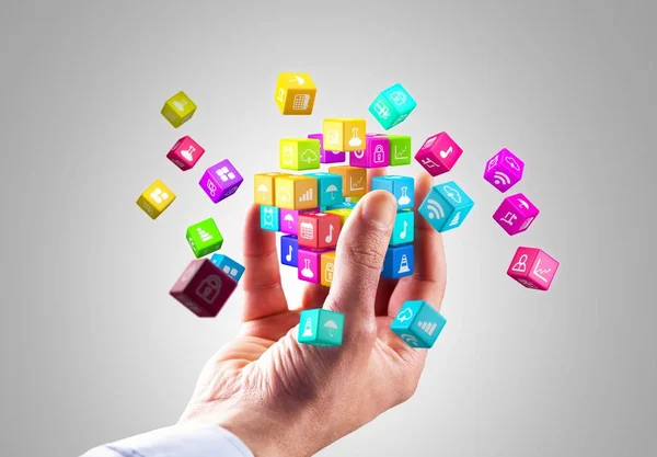 Media Technology Internet Networking Web Communication Concept Colorful Icon Cubes — Stock Photo, Image