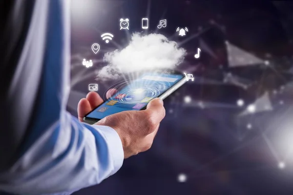 Mobile Phone Download Information Cloud Cloud Computing Concept — Stock Photo, Image