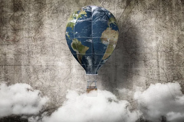 Globe Hot Air Balloon Earth Day Concept Rendering Elements Image — Stock Photo, Image
