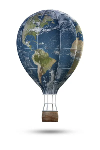 Globe Hot Air Balloon Isolate White Background Rendering Elements Image — Stock Photo, Image