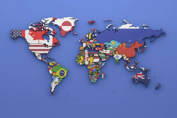 Mapa Del Mundo Con Todos Los Estados Sus Banderas Render — Foto de Stock