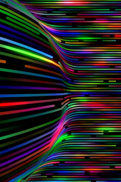 Abstraktní Zářící Vícebarevné Proužkované Pozadí Neon Zářící Techno Koule Tvarové — Stock fotografie