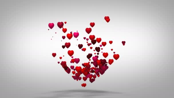 Szív alakú Valentin-nap háttér. Sok szív forma egy nagy szíve. Repülő szerelem piros szív fehér háttér.