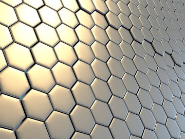 Sarı ışık ile gri altıgenler 3D çizimi