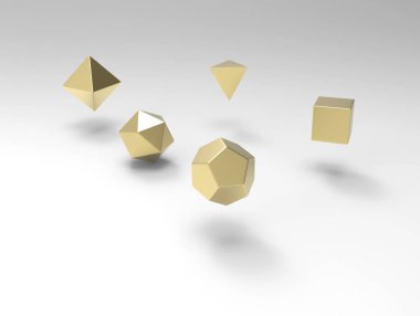 Beyaz arka planda izole altın öğelerin 3D Illustration