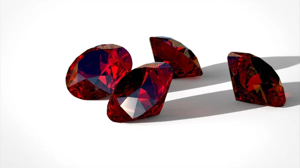 3d illustration of red rubies on white background