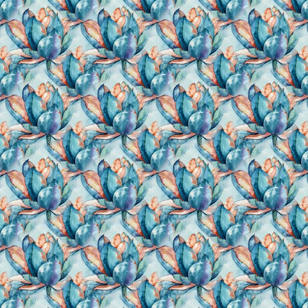 Original akvarellmålning av blå lotus mönster — Stockfoto