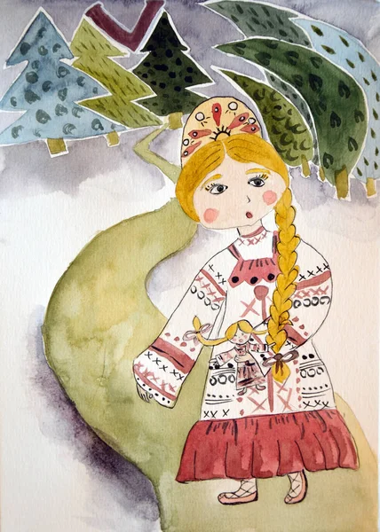 Vasilisa krásná pohádka v akvarel — Stock fotografie