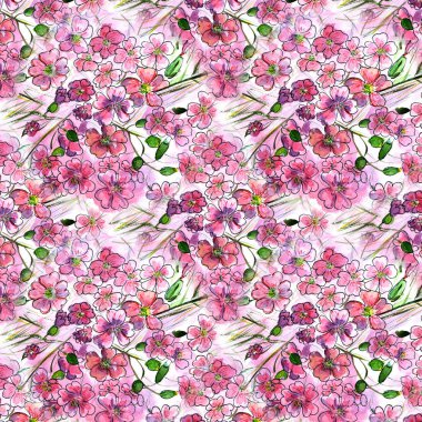 Çiçek desen, kırmızı gül yaprakları suluboya ile