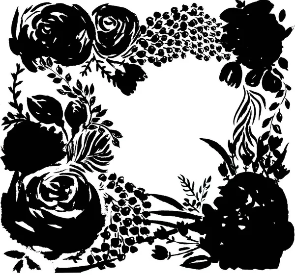 Rozmycie piękne różowe kwiaty akwarela czarna sylwetka — Zdjęcie stockowe