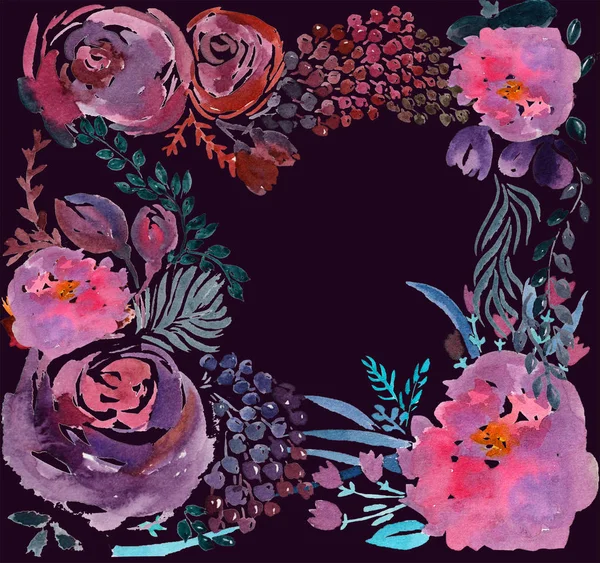 Szép blur rózsaszín virágok tett akvarell technika Stock Kép